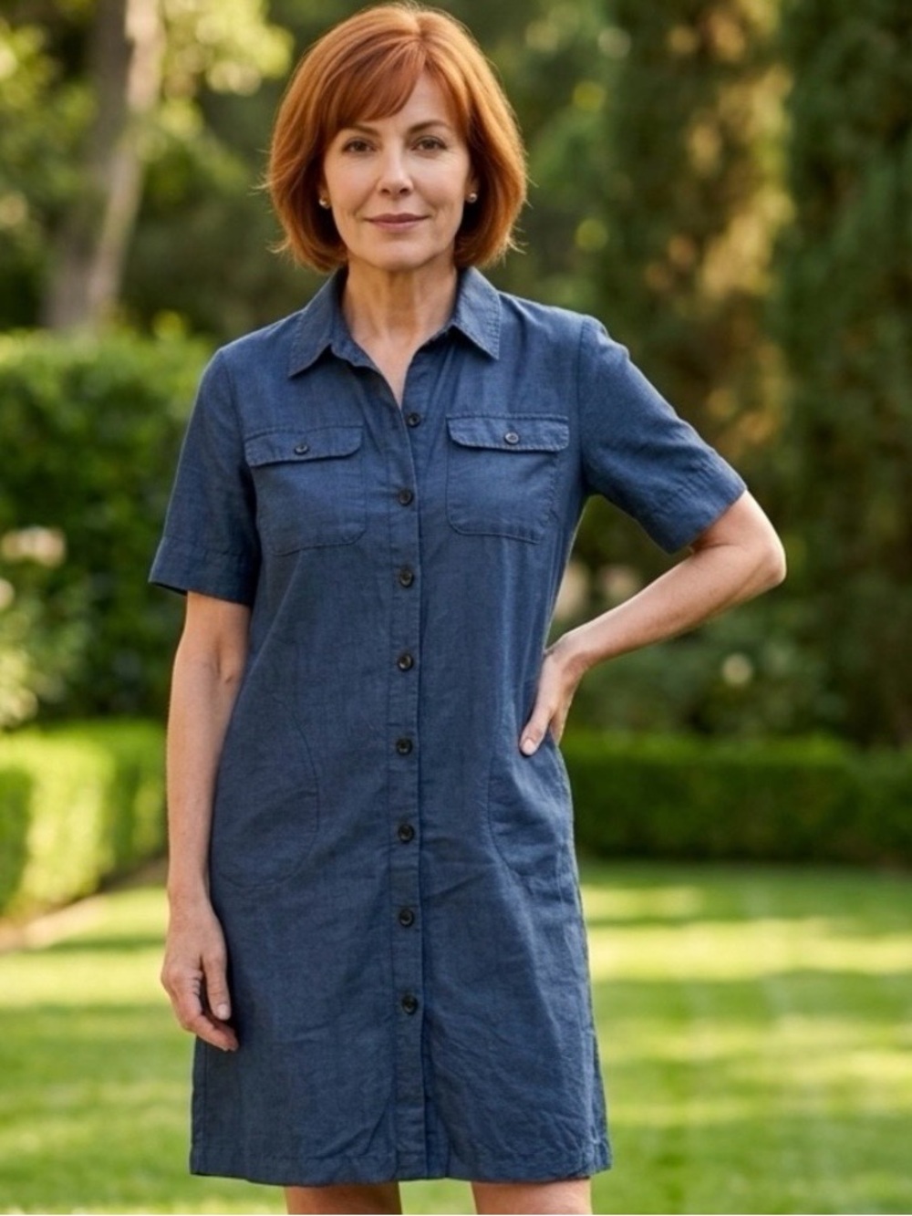 Part Two Copenhagen Blue Button Down Casual Linen Viscose Shirt Dress-38 EUR